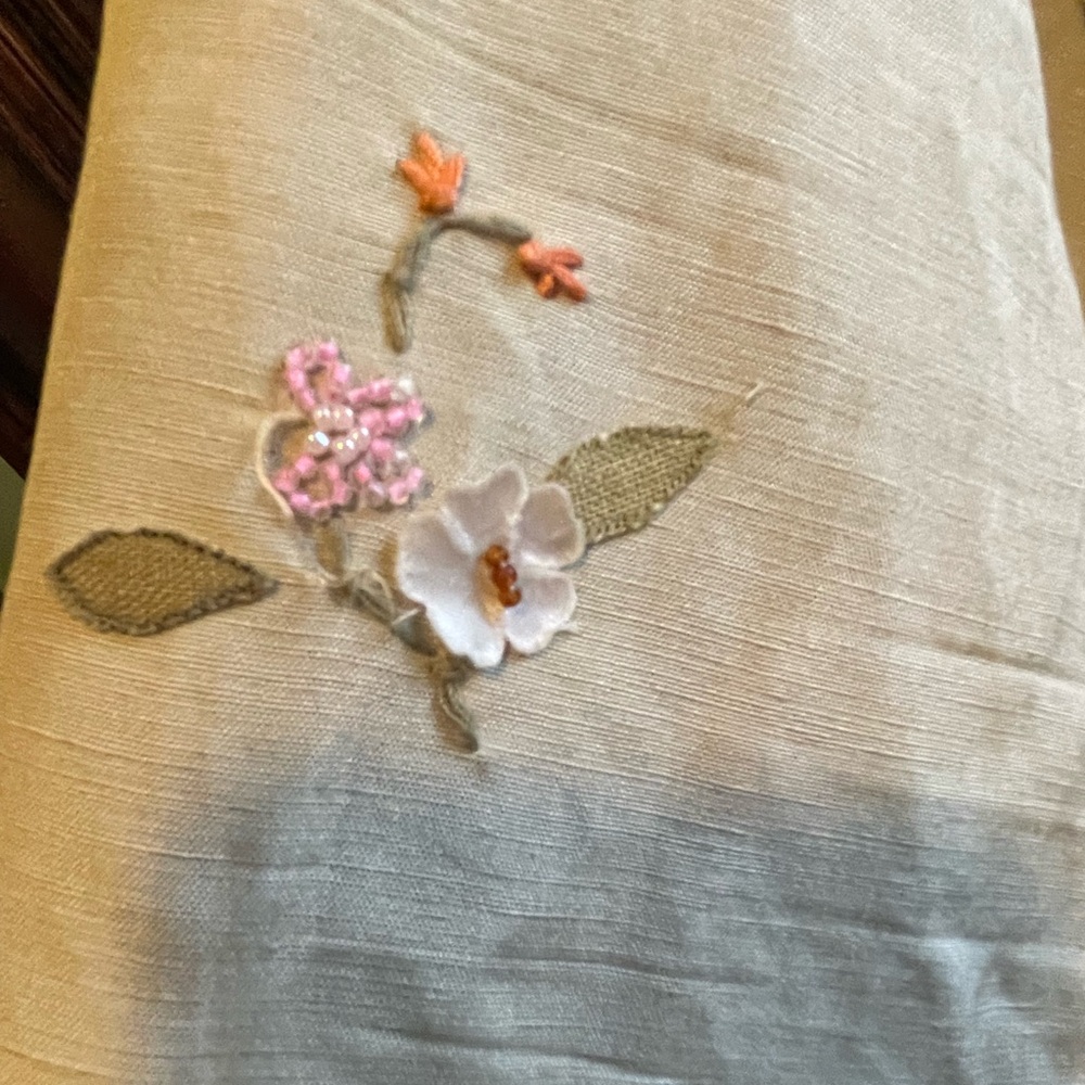 Ann Taylor floral embroidered Beige Silk Linen Skirt set - Picture 12 of 16